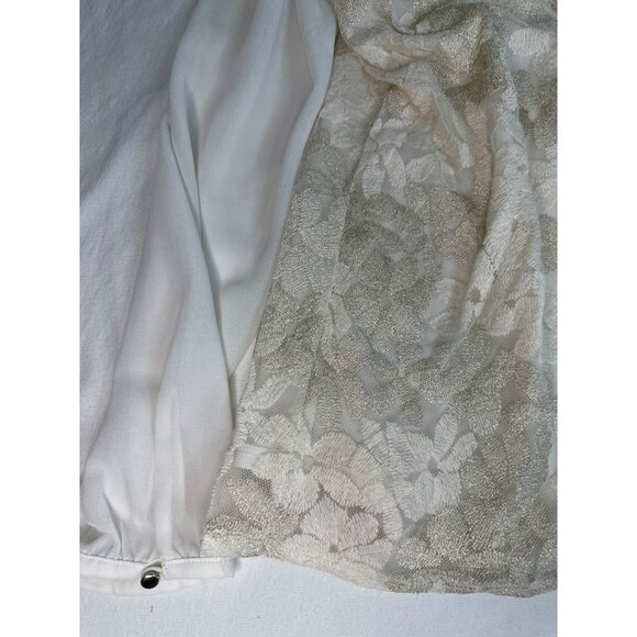 Ann Taylor White Floral Lace Blouse With Sheer Sleeves Size L Cottage Career - Picture 3 of 4